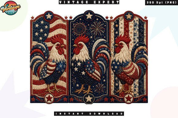 Download Vintage Americana Rooster Patchwork PNG - Vintage americana Collection