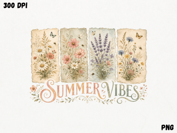 Download Summer Vibes Vintage Floral Tags PNG, Co - Premium Resources