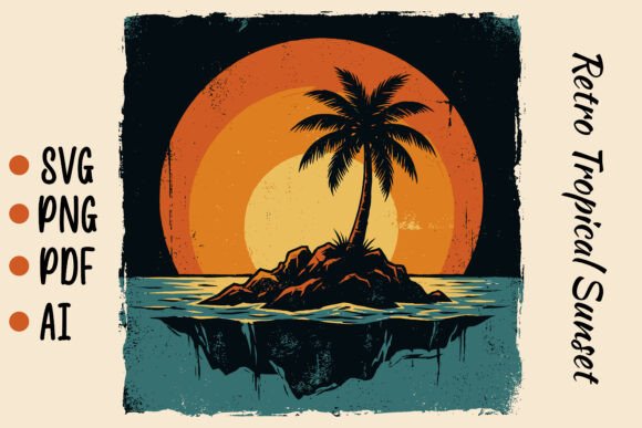 Download Retro Tropical Sunset 3 Design Svg - Premium Bundle