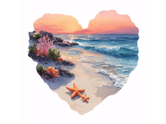 Download 16 JPG Beach Heart Watercolor Set - Premium Bundle